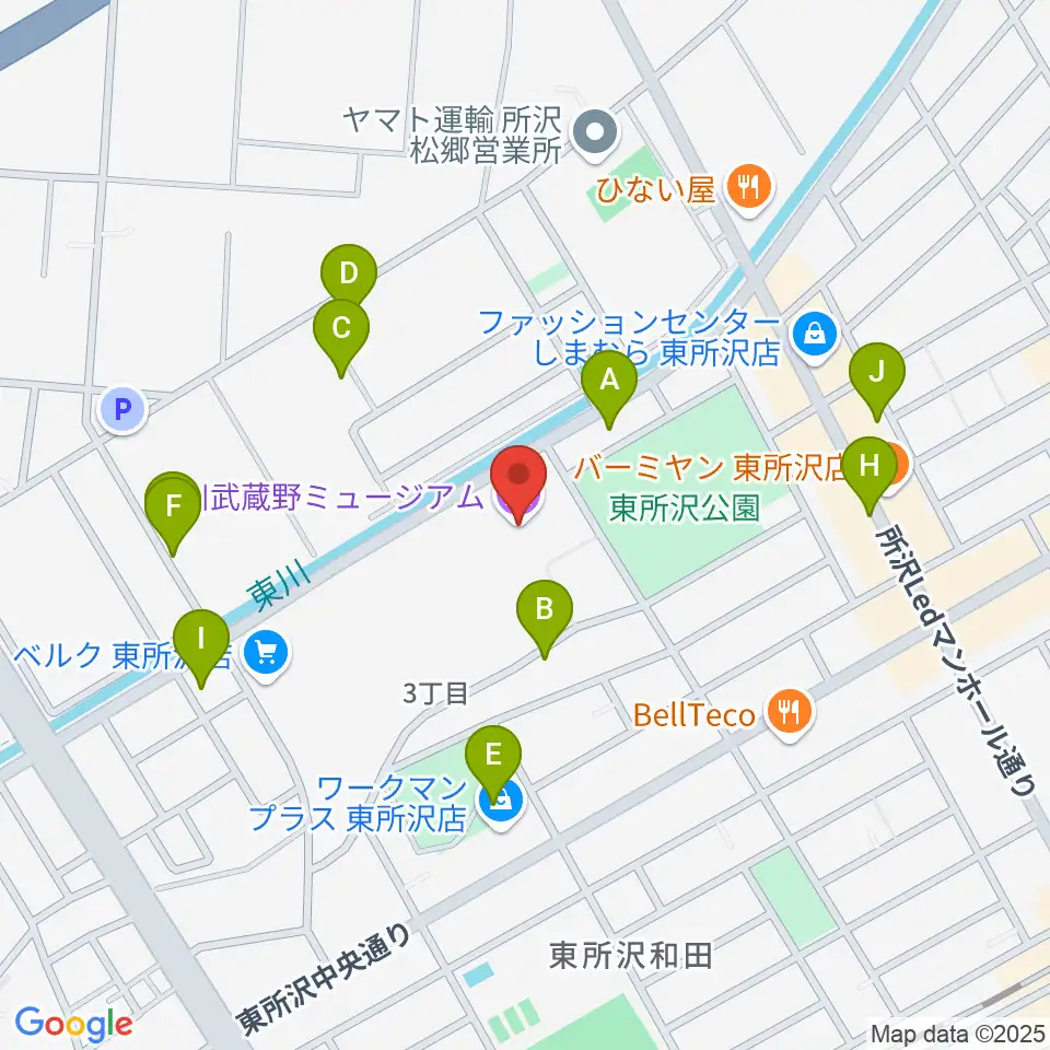 角川武蔵野ミュージアム周辺の駐車場・コインパーキング一覧地図