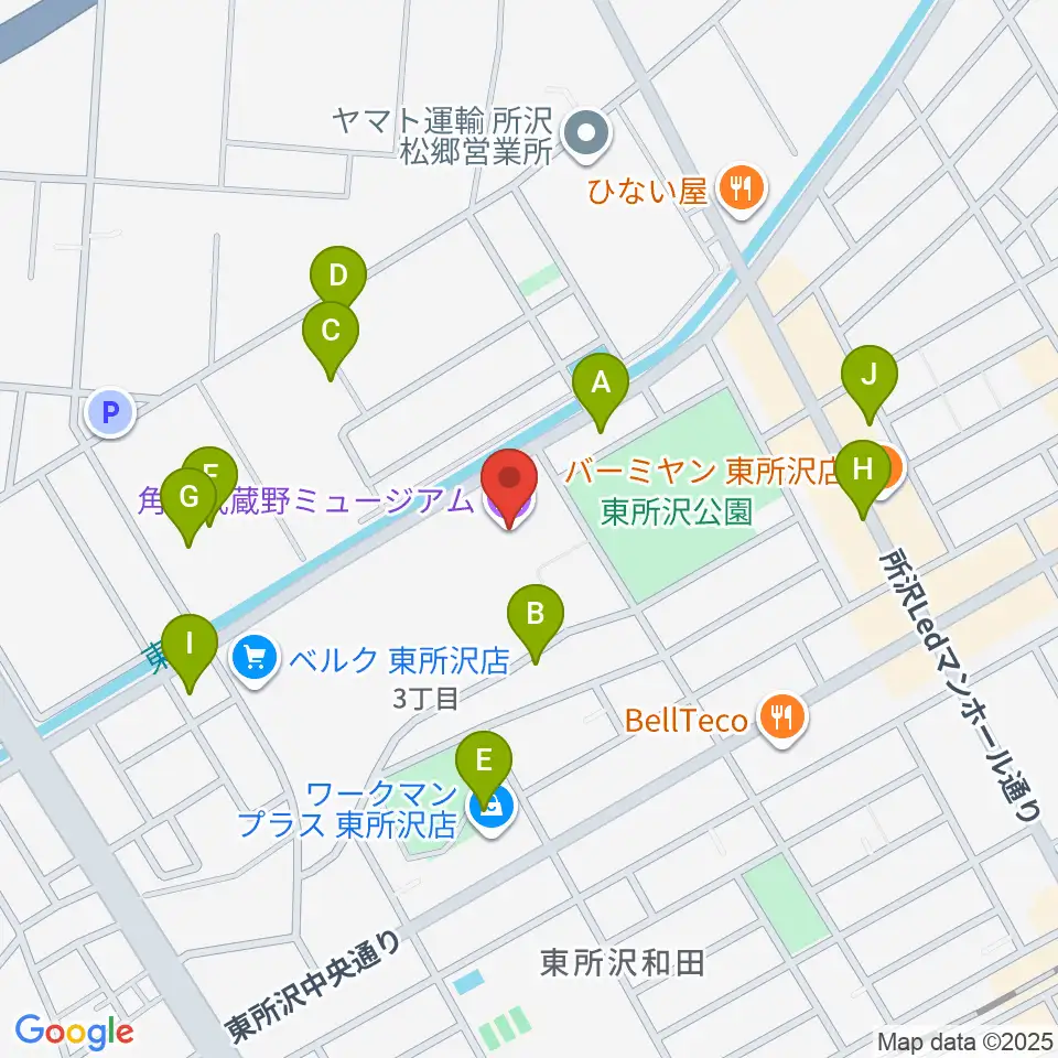 角川武蔵野ミュージアム周辺の駐車場・コインパーキング一覧地図