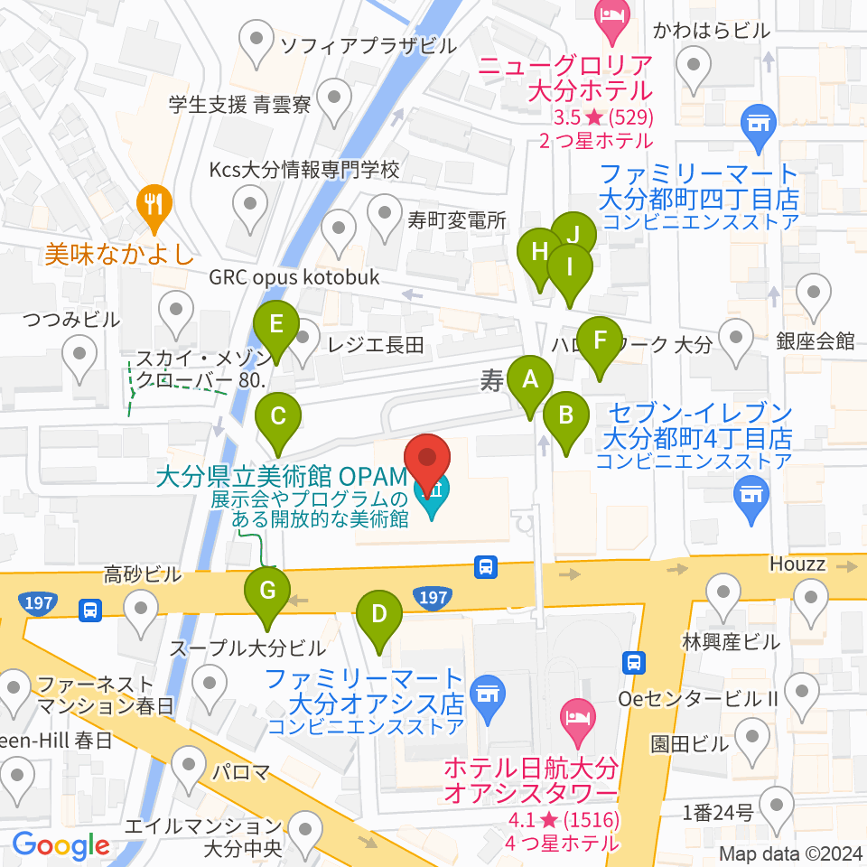 大分県立美術館（OPAM）周辺の駐車場・コインパーキング一覧地図