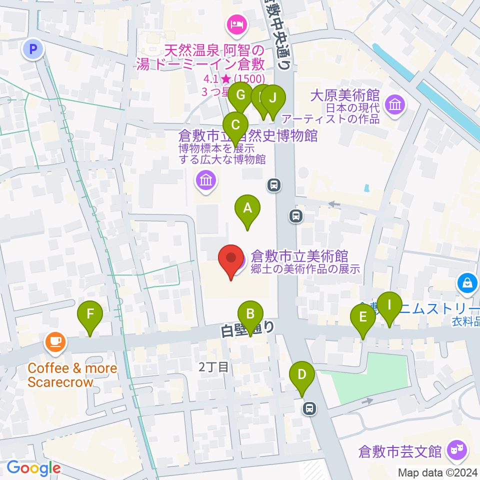 倉敷市立美術館周辺の駐車場・コインパーキング一覧地図