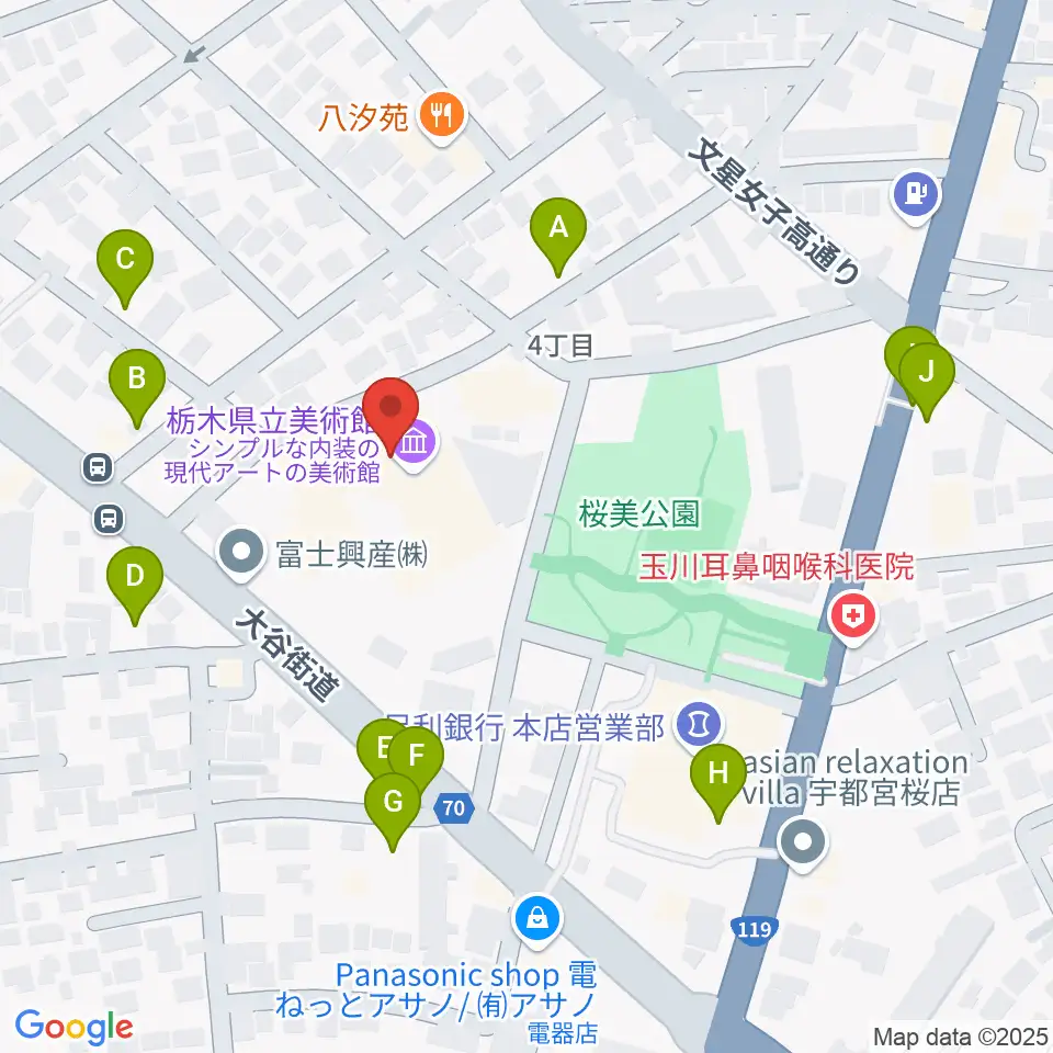 栃木県立美術館周辺の駐車場・コインパーキング一覧地図