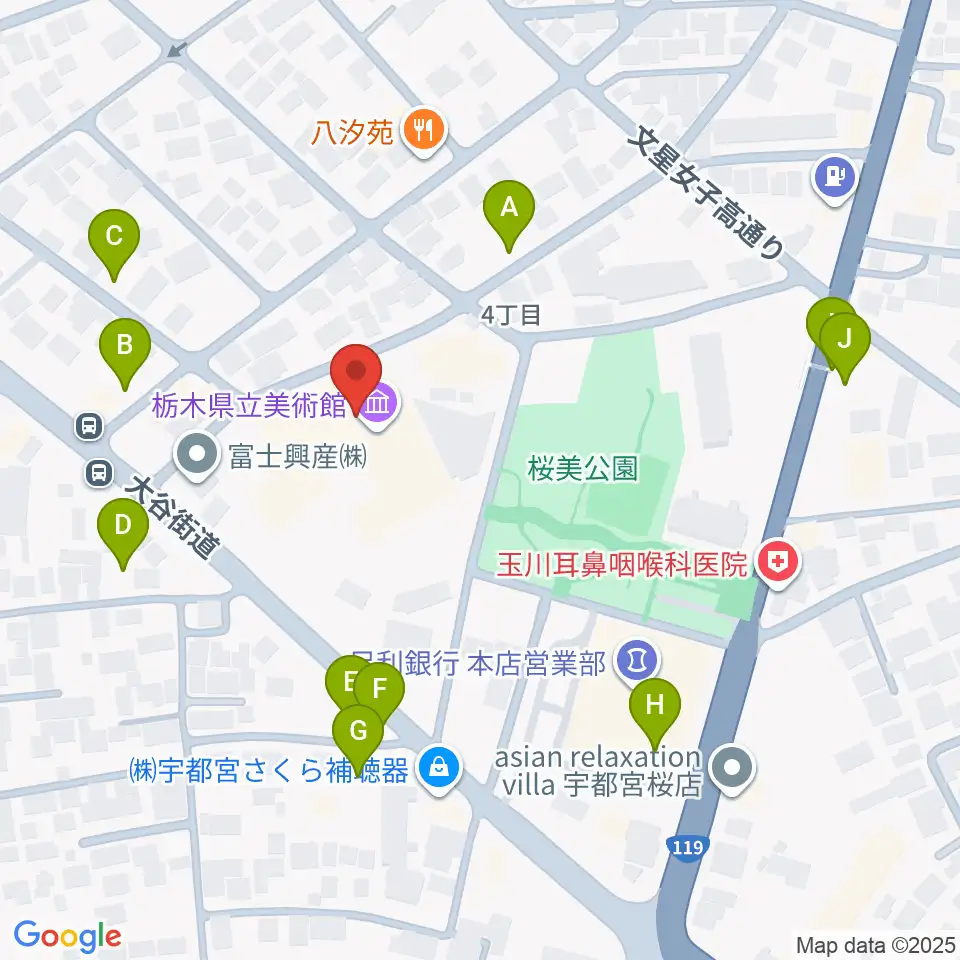 栃木県立美術館周辺の駐車場・コインパーキング一覧地図