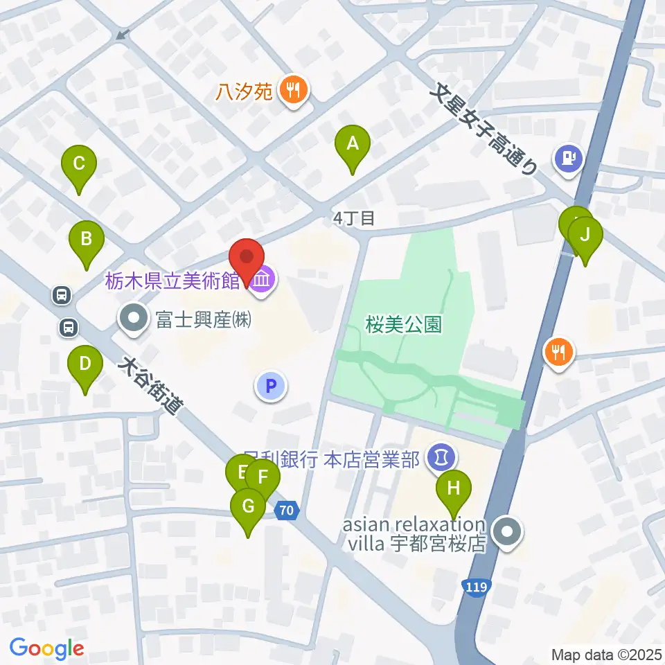 栃木県立美術館周辺の駐車場・コインパーキング一覧地図