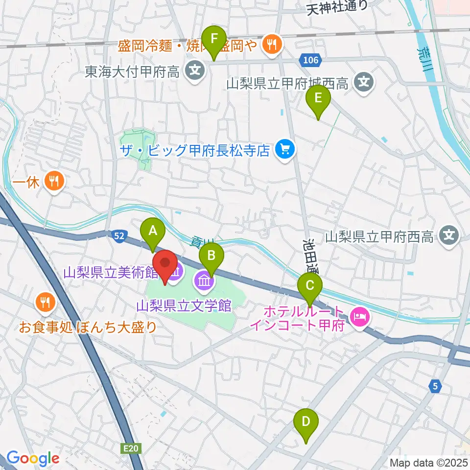 山梨県立美術館周辺の駐車場・コインパーキング一覧地図