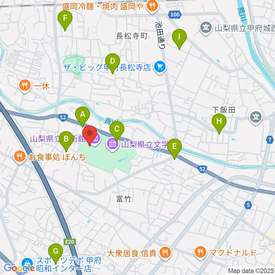 山梨県立美術館周辺の駐車場・コインパーキング一覧地図