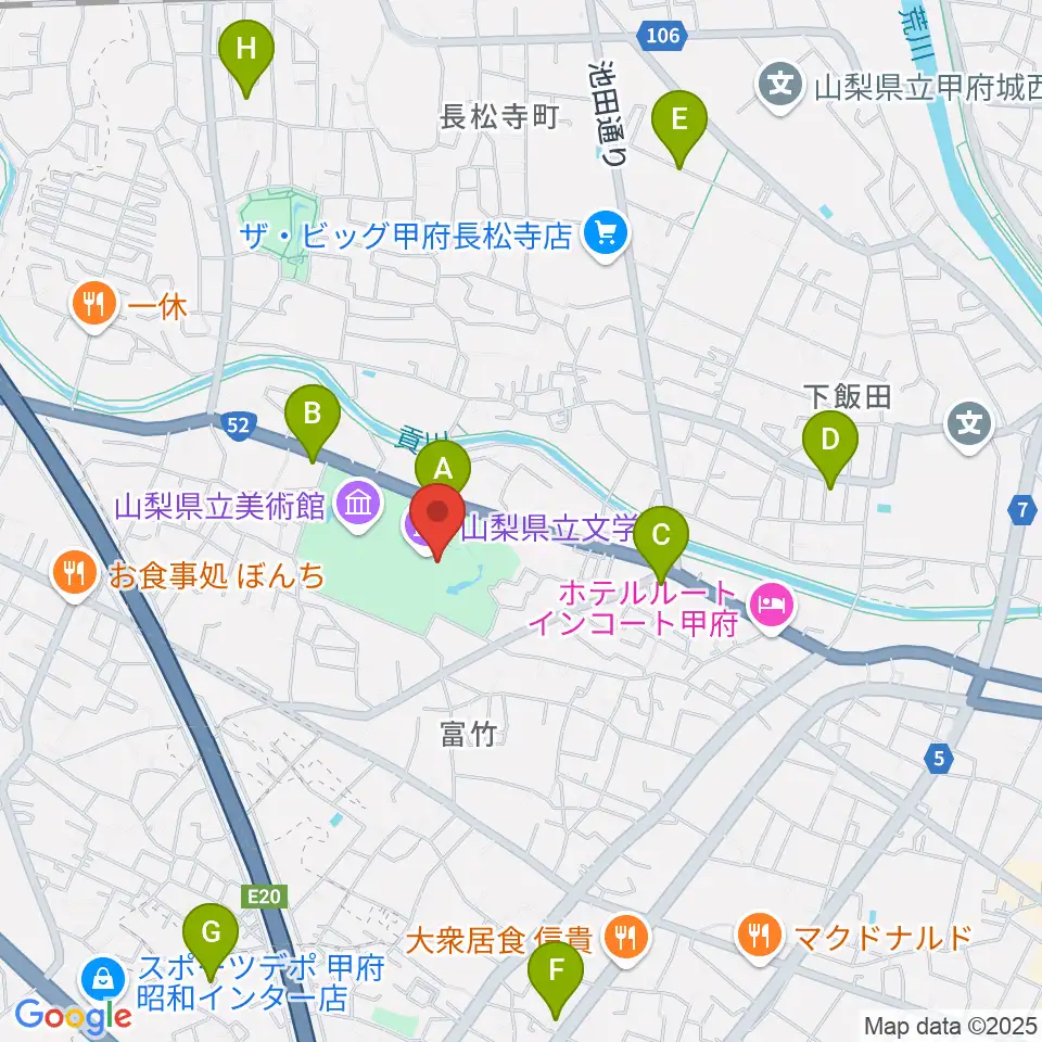 山梨県立文学館周辺の駐車場・コインパーキング一覧地図
