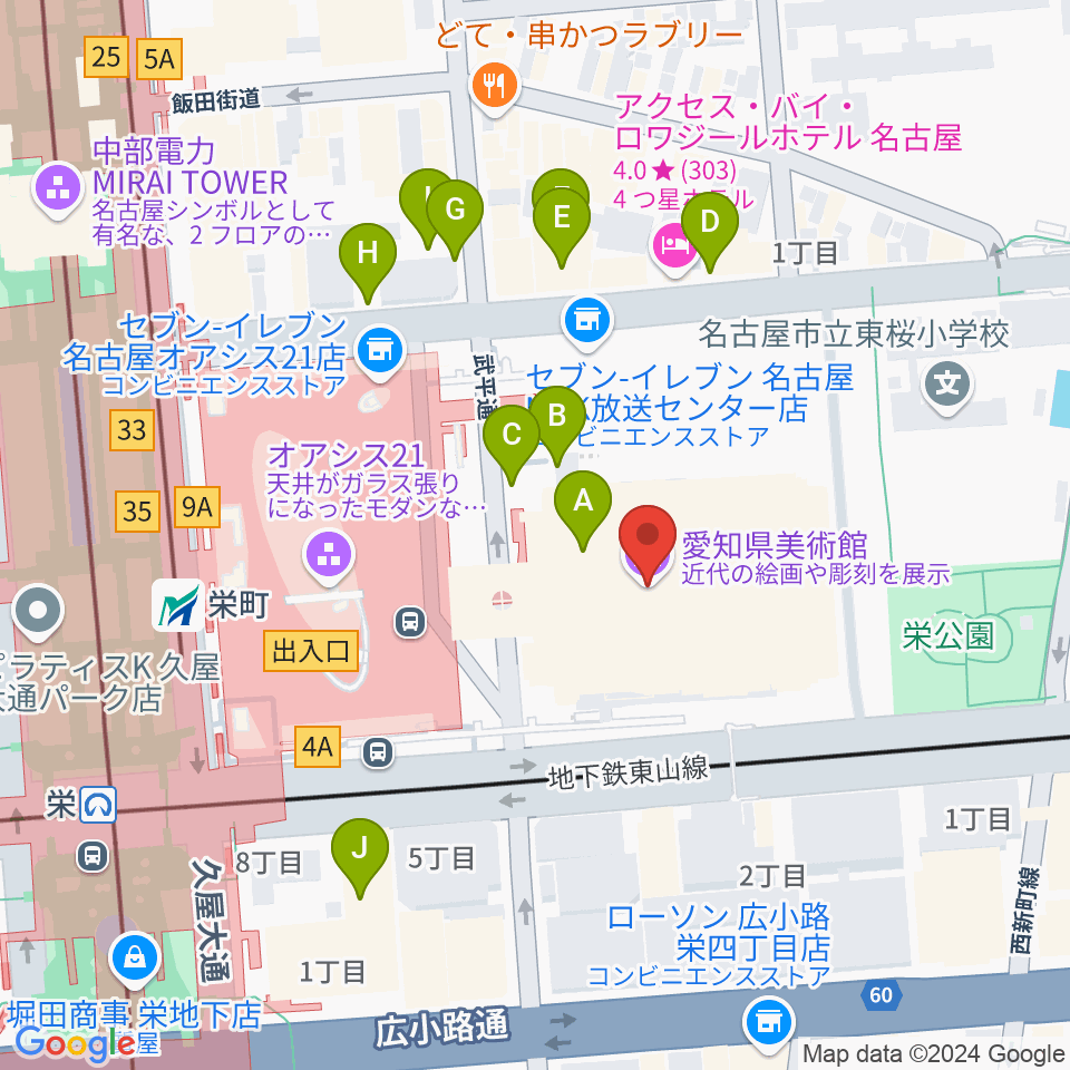 愛知県美術館周辺の駐車場・コインパーキング一覧地図