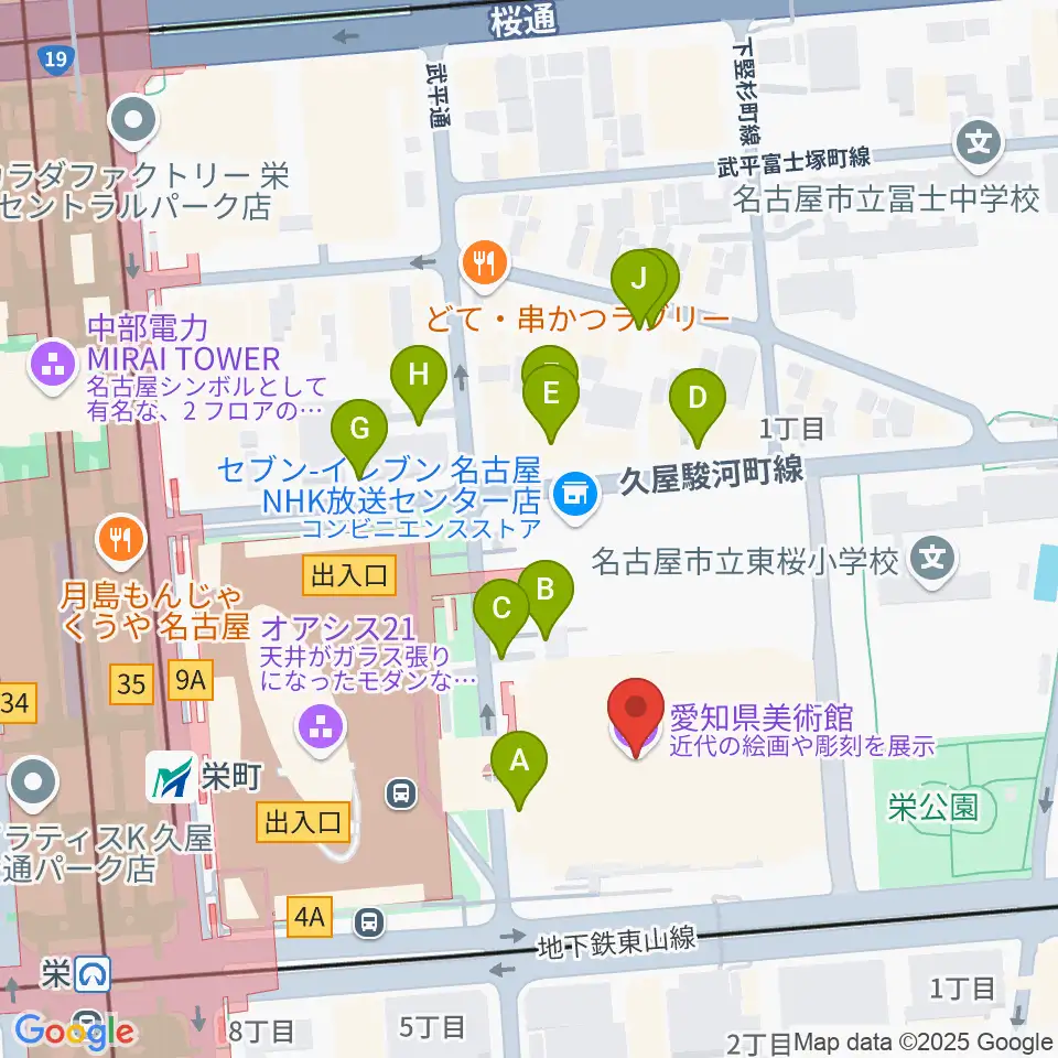 愛知県美術館周辺の駐車場・コインパーキング一覧地図