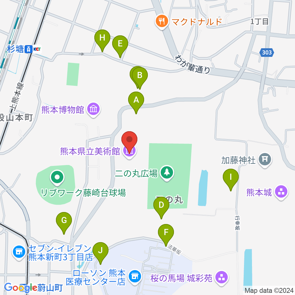 熊本県立美術館周辺の駐車場・コインパーキング一覧地図