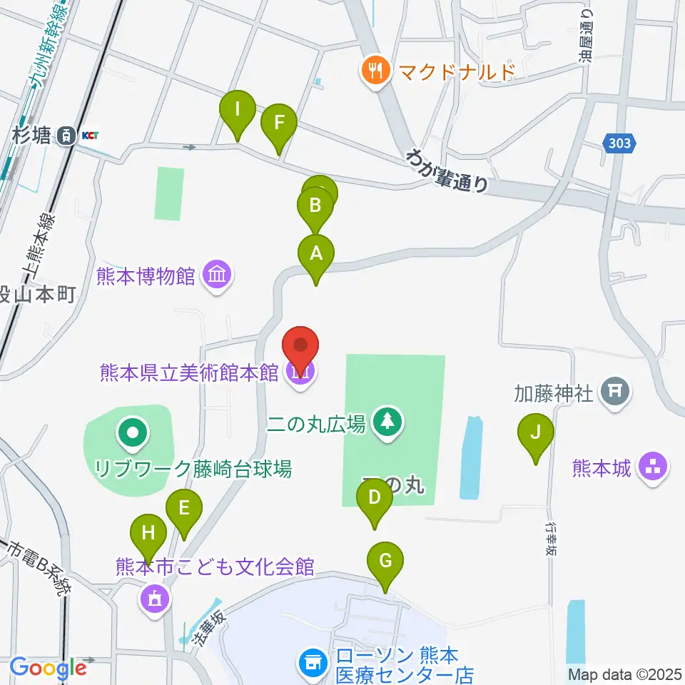 熊本県立美術館周辺の駐車場・コインパーキング一覧地図