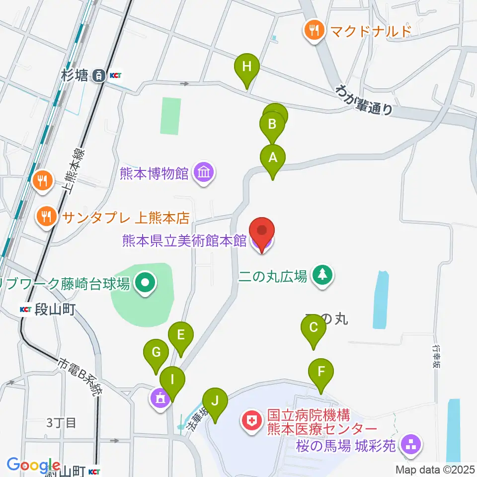 熊本県立美術館周辺の駐車場・コインパーキング一覧地図