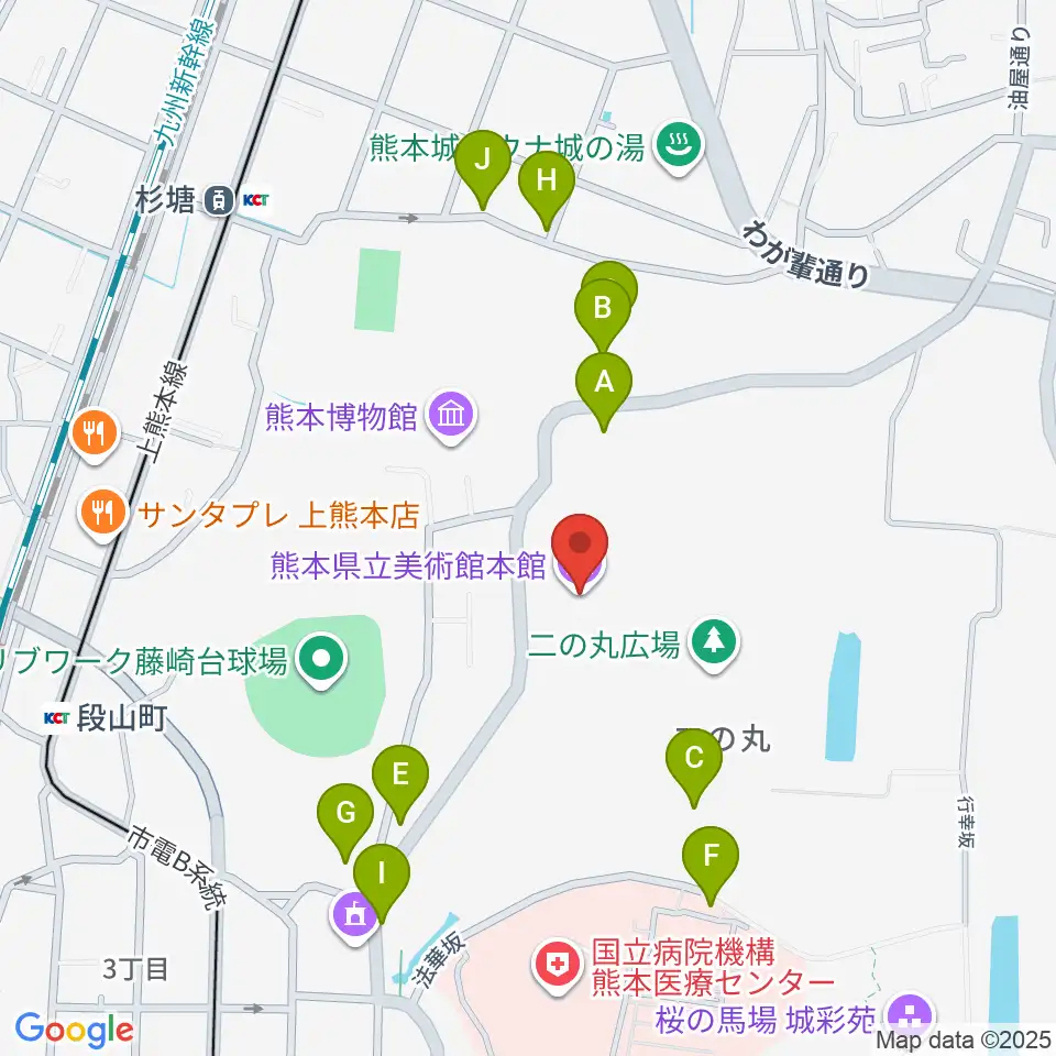 熊本県立美術館周辺の駐車場・コインパーキング一覧地図