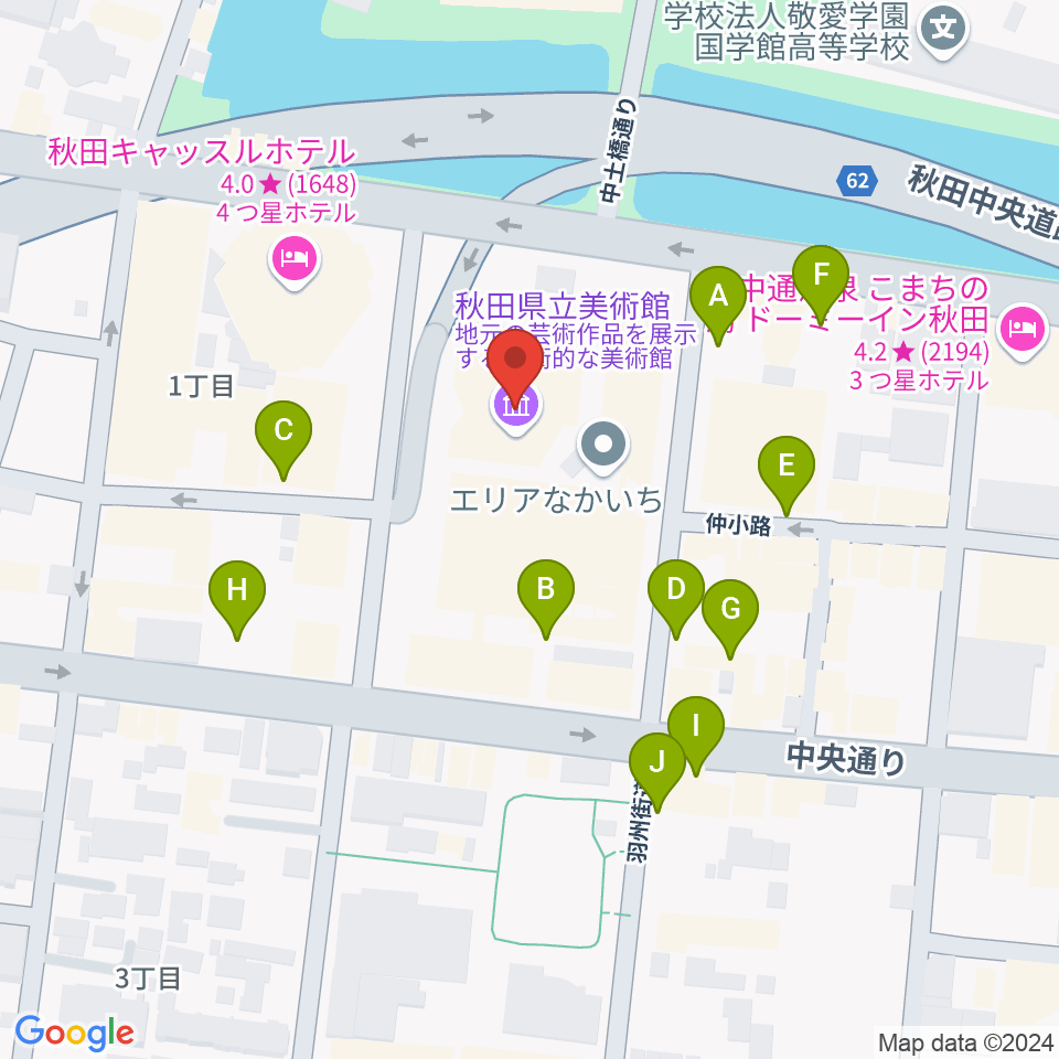 秋田県立美術館周辺の駐車場・コインパーキング一覧地図