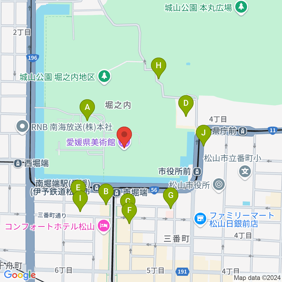 愛媛県美術館周辺の駐車場・コインパーキング一覧地図