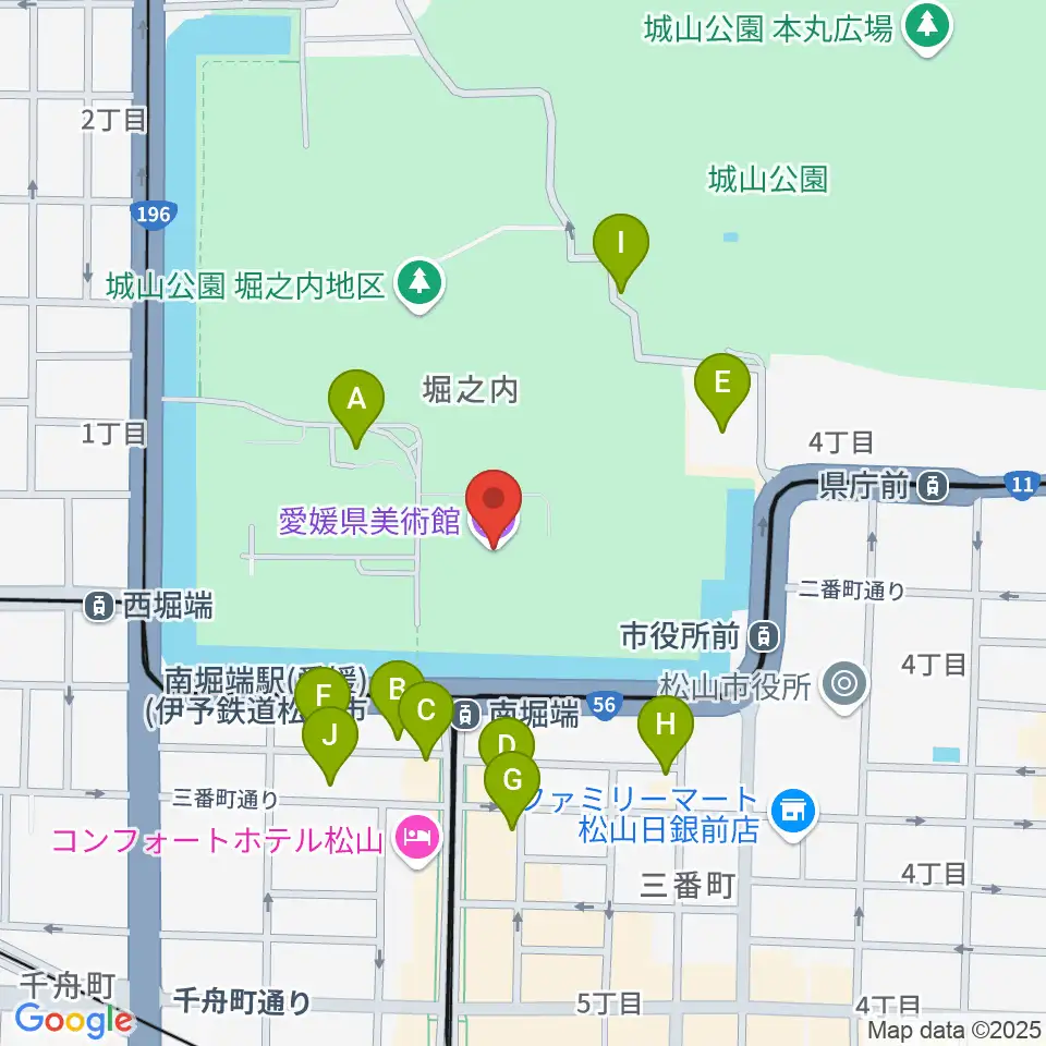 愛媛県美術館周辺の駐車場・コインパーキング一覧地図