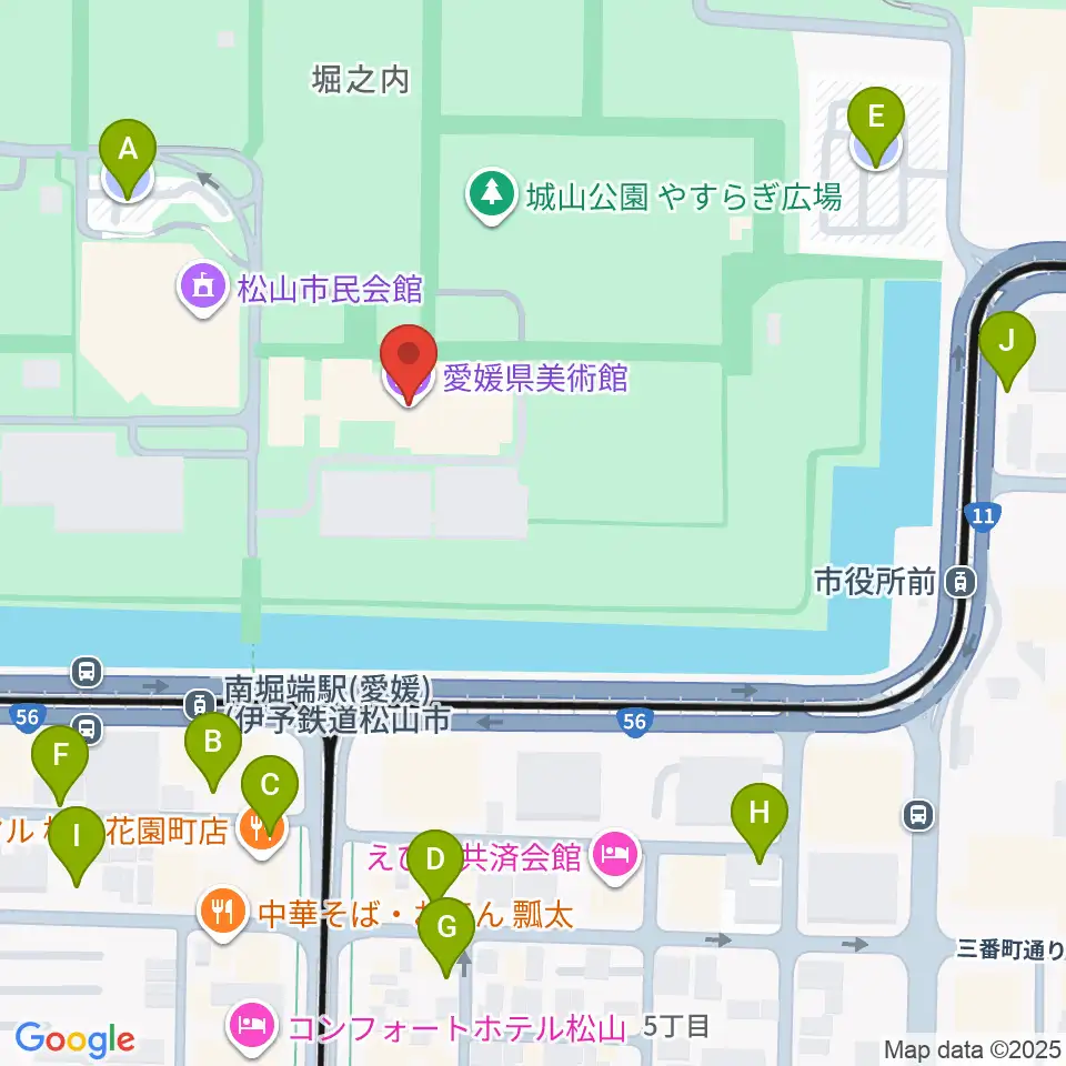 愛媛県美術館周辺の駐車場・コインパーキング一覧地図