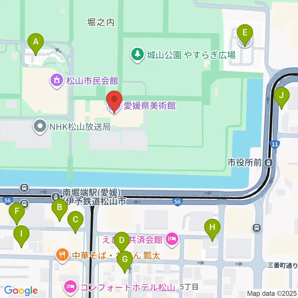 愛媛県美術館周辺の駐車場・コインパーキング一覧地図