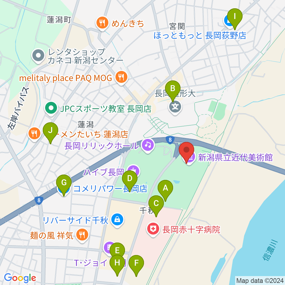 新潟県立近代美術館周辺の駐車場・コインパーキング一覧地図