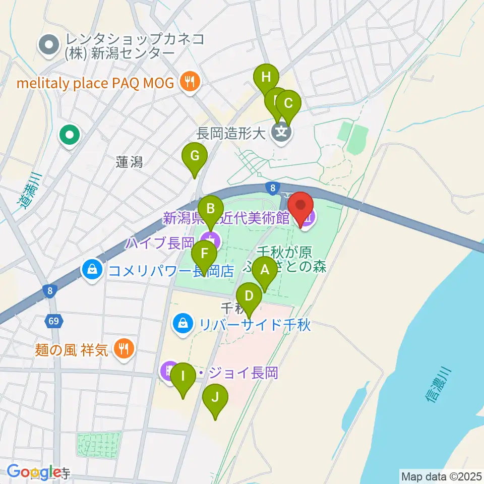 新潟県立近代美術館周辺の駐車場・コインパーキング一覧地図