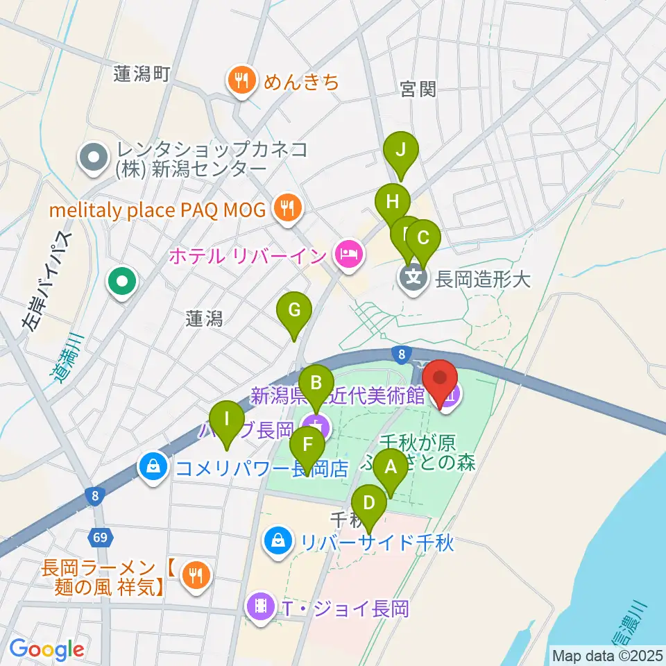 新潟県立近代美術館周辺の駐車場・コインパーキング一覧地図