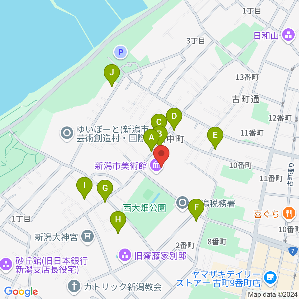 新潟市美術館周辺の駐車場・コインパーキング一覧地図