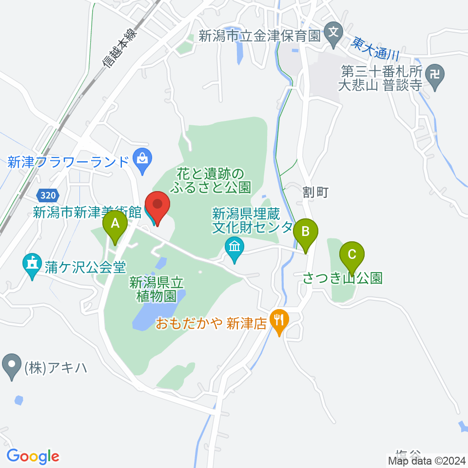 新潟市新津美術館周辺の駐車場・コインパーキング一覧地図