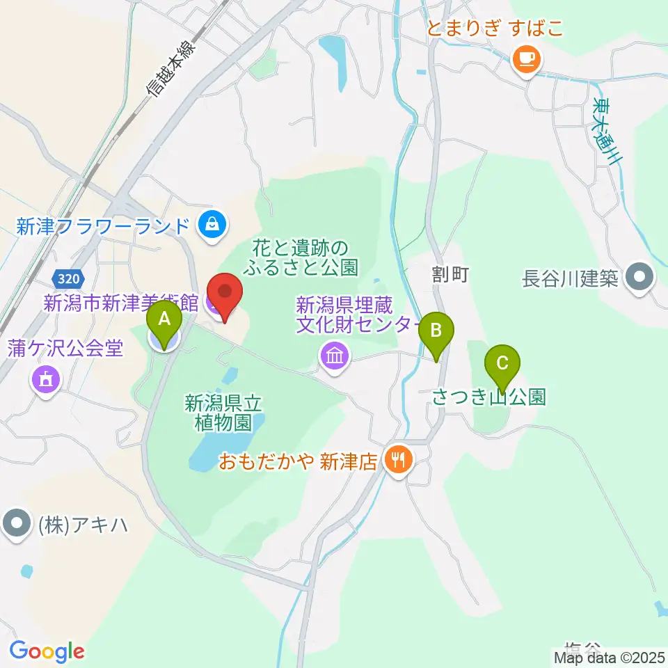 新潟市新津美術館周辺の駐車場・コインパーキング一覧地図