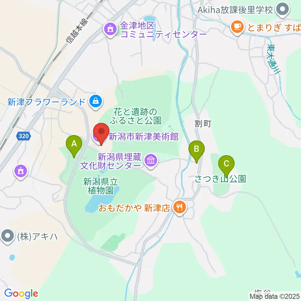 新潟市新津美術館周辺の駐車場・コインパーキング一覧地図