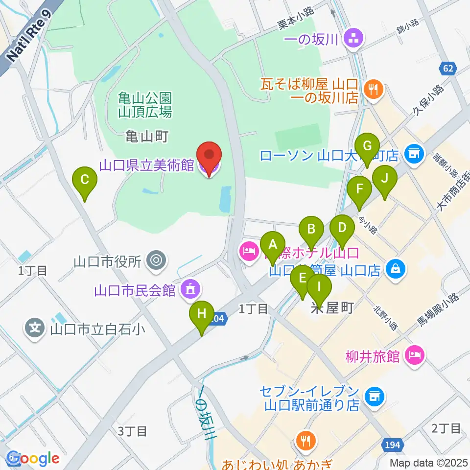 山口県立美術館周辺の駐車場・コインパーキング一覧地図
