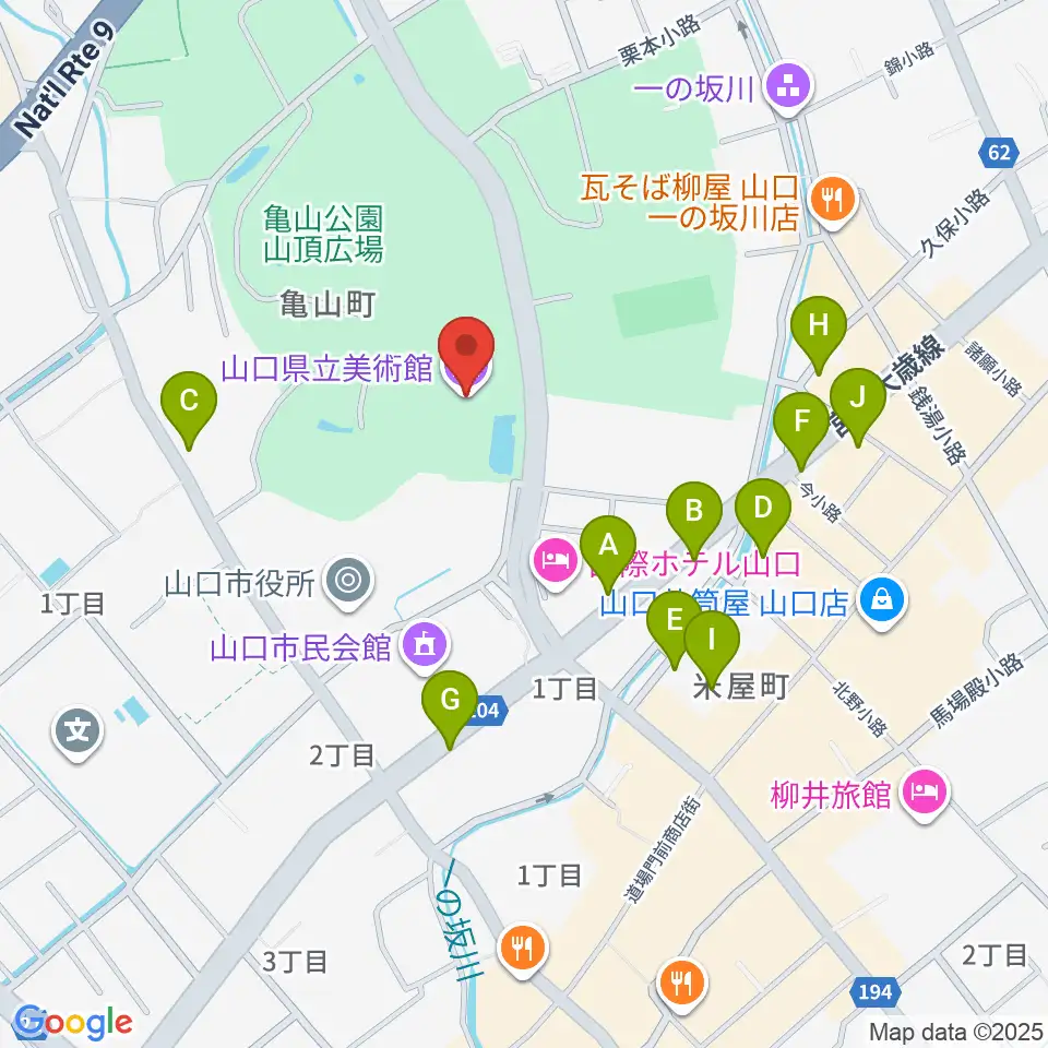 山口県立美術館周辺の駐車場・コインパーキング一覧地図