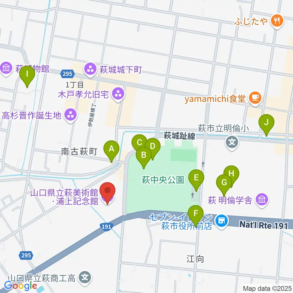 山口県立萩美術館・浦上記念館周辺の駐車場・コインパーキング一覧地図