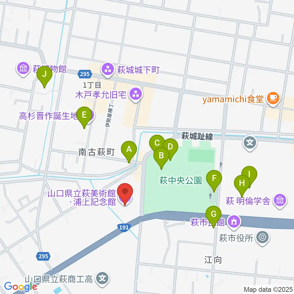 山口県立萩美術館・浦上記念館周辺の駐車場・コインパーキング一覧地図