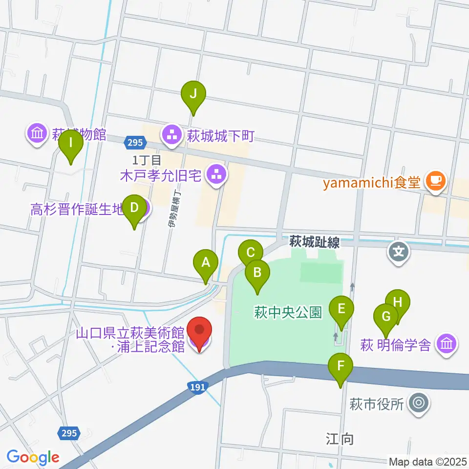 山口県立萩美術館・浦上記念館周辺の駐車場・コインパーキング一覧地図