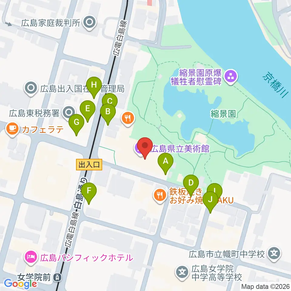 広島県立美術館 周辺の駐車場 コインパーキング一覧マップ