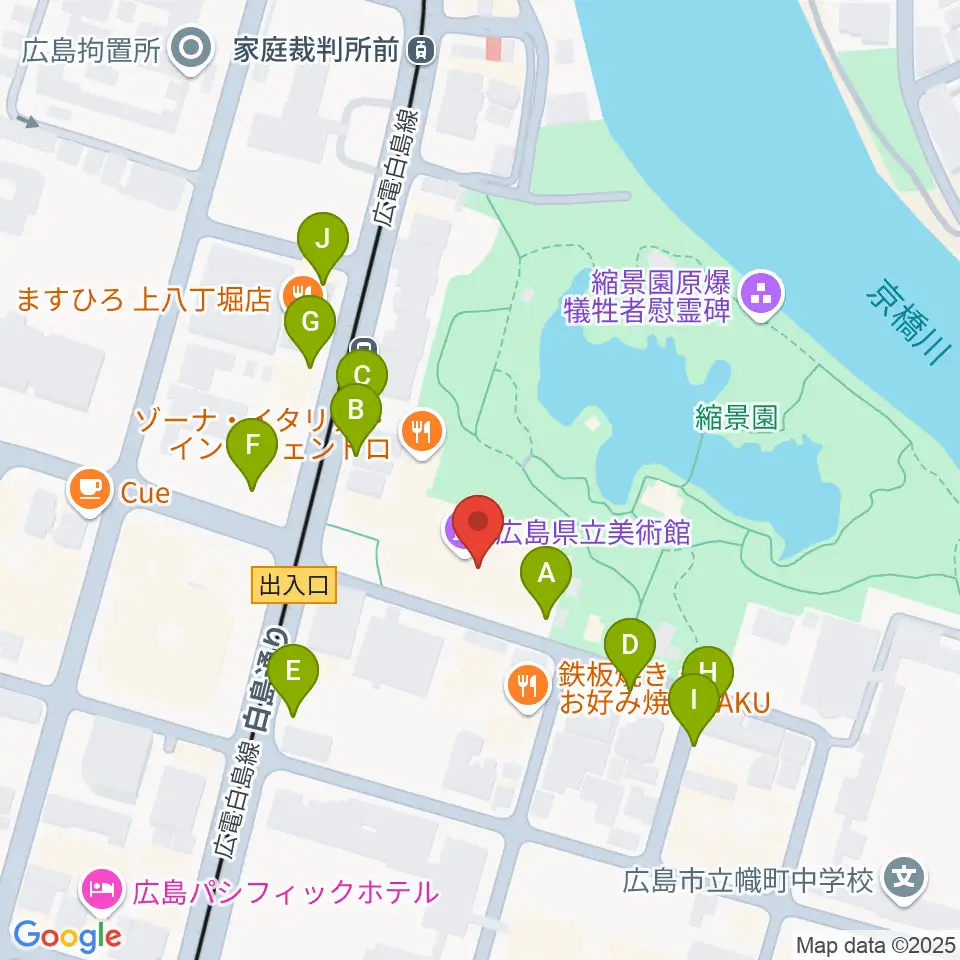 広島県立美術館周辺の駐車場・コインパーキング一覧地図