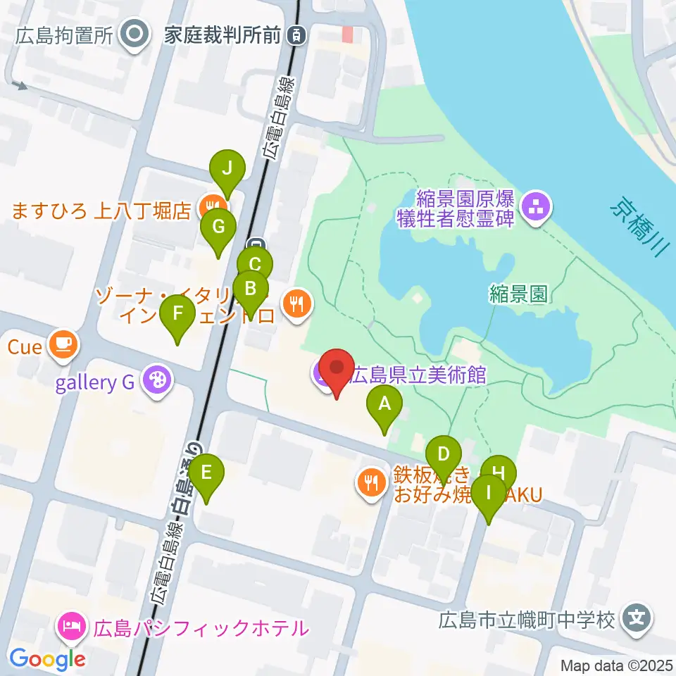 広島県立美術館周辺の駐車場・コインパーキング一覧地図