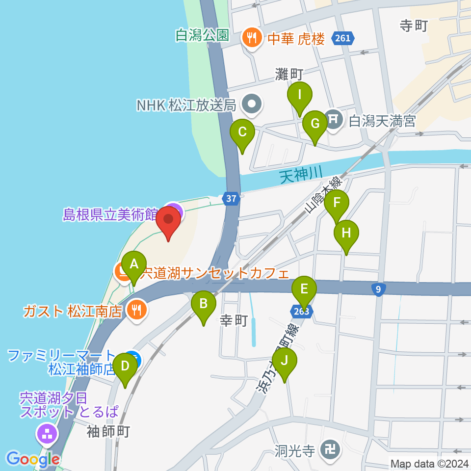 島根県立美術館周辺の駐車場・コインパーキング一覧地図