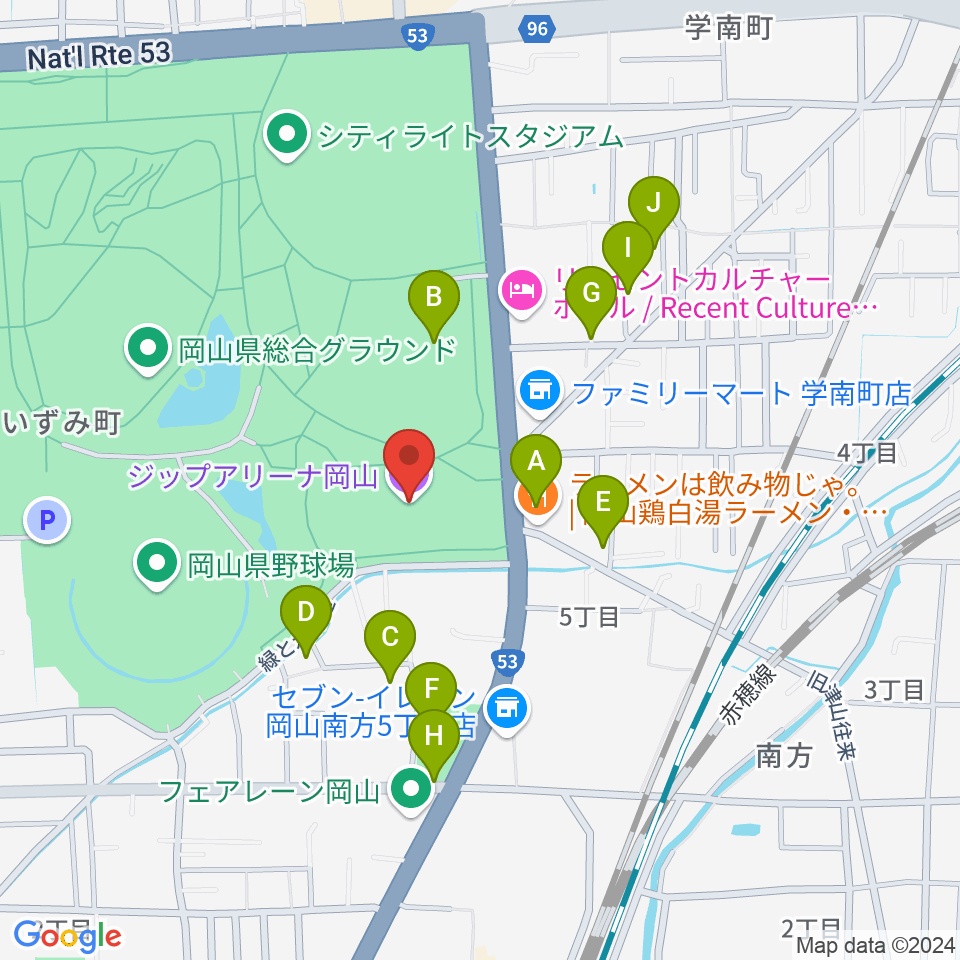 ジップアリーナ岡山周辺の駐車場・コインパーキング一覧地図