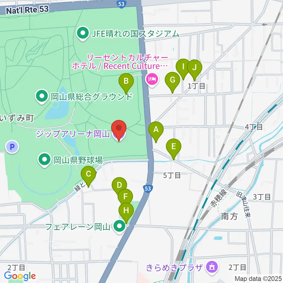 ジップアリーナ岡山周辺の駐車場・コインパーキング一覧地図