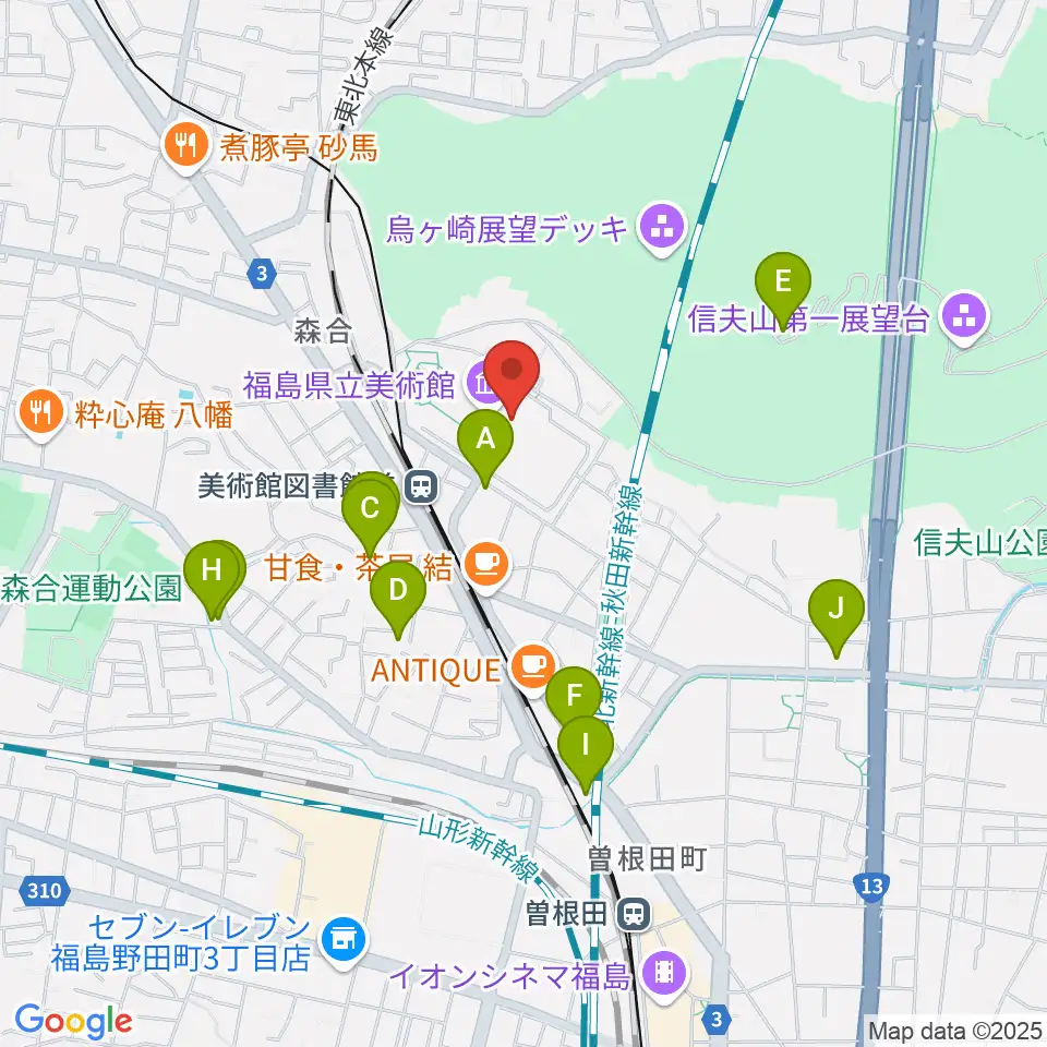 福島県立美術館周辺の駐車場・コインパーキング一覧地図