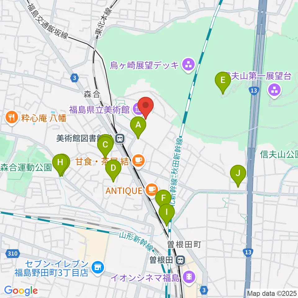福島県立美術館周辺の駐車場・コインパーキング一覧地図