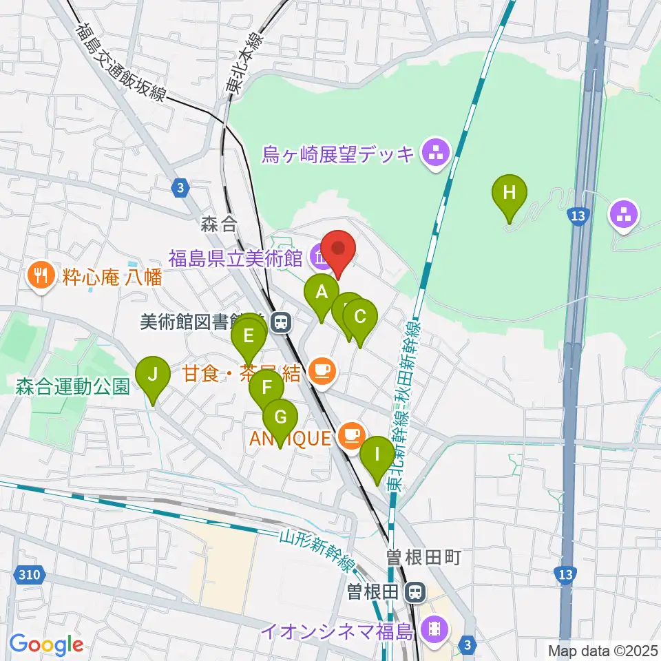 福島県立美術館周辺の駐車場・コインパーキング一覧地図