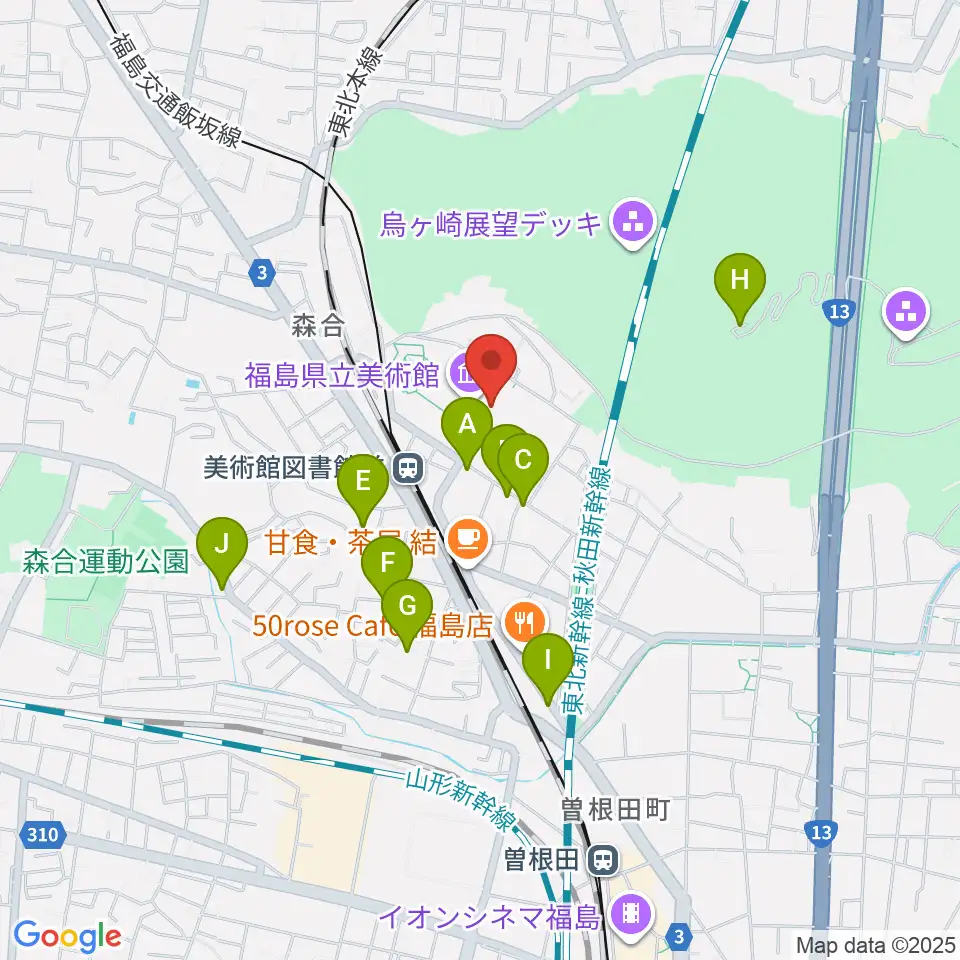 福島県立美術館周辺の駐車場・コインパーキング一覧地図