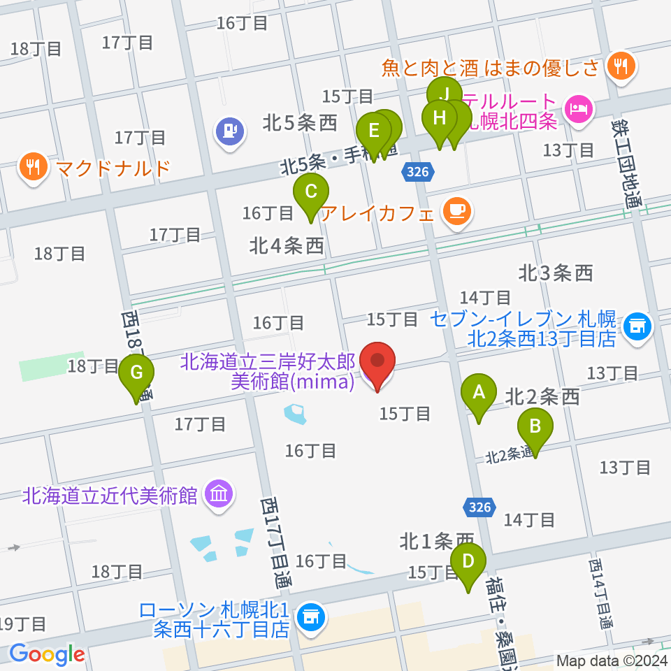mima 北海道立三岸好太郎美術館周辺の駐車場・コインパーキング一覧地図