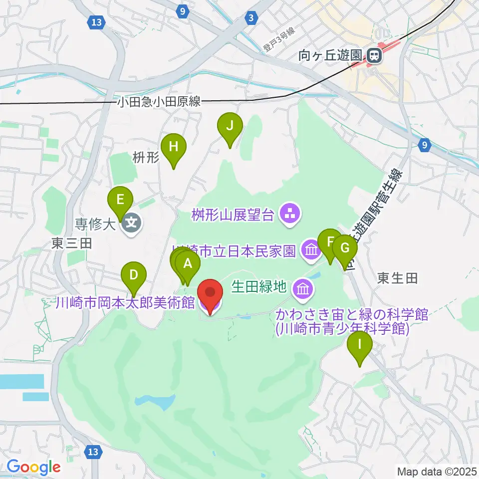 川崎市岡本太郎美術館周辺の駐車場・コインパーキング一覧地図