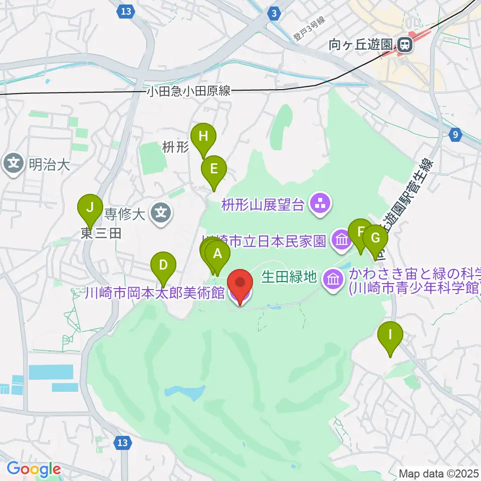 川崎市岡本太郎美術館周辺の駐車場・コインパーキング一覧地図