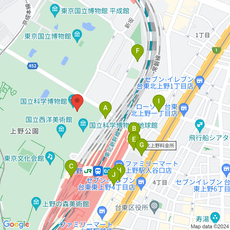 国立科学博物館周辺の駐車場・コインパーキング一覧地図