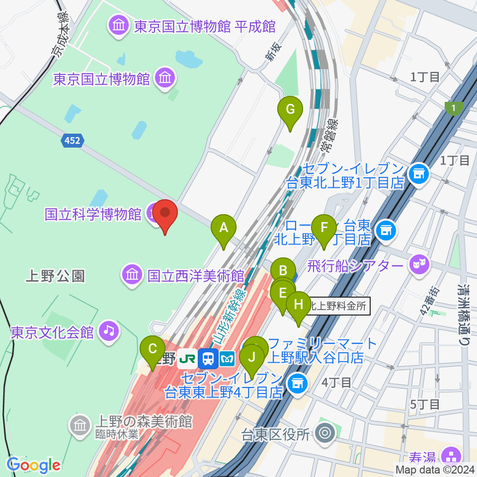 国立科学博物館周辺の駐車場・コインパーキング一覧地図