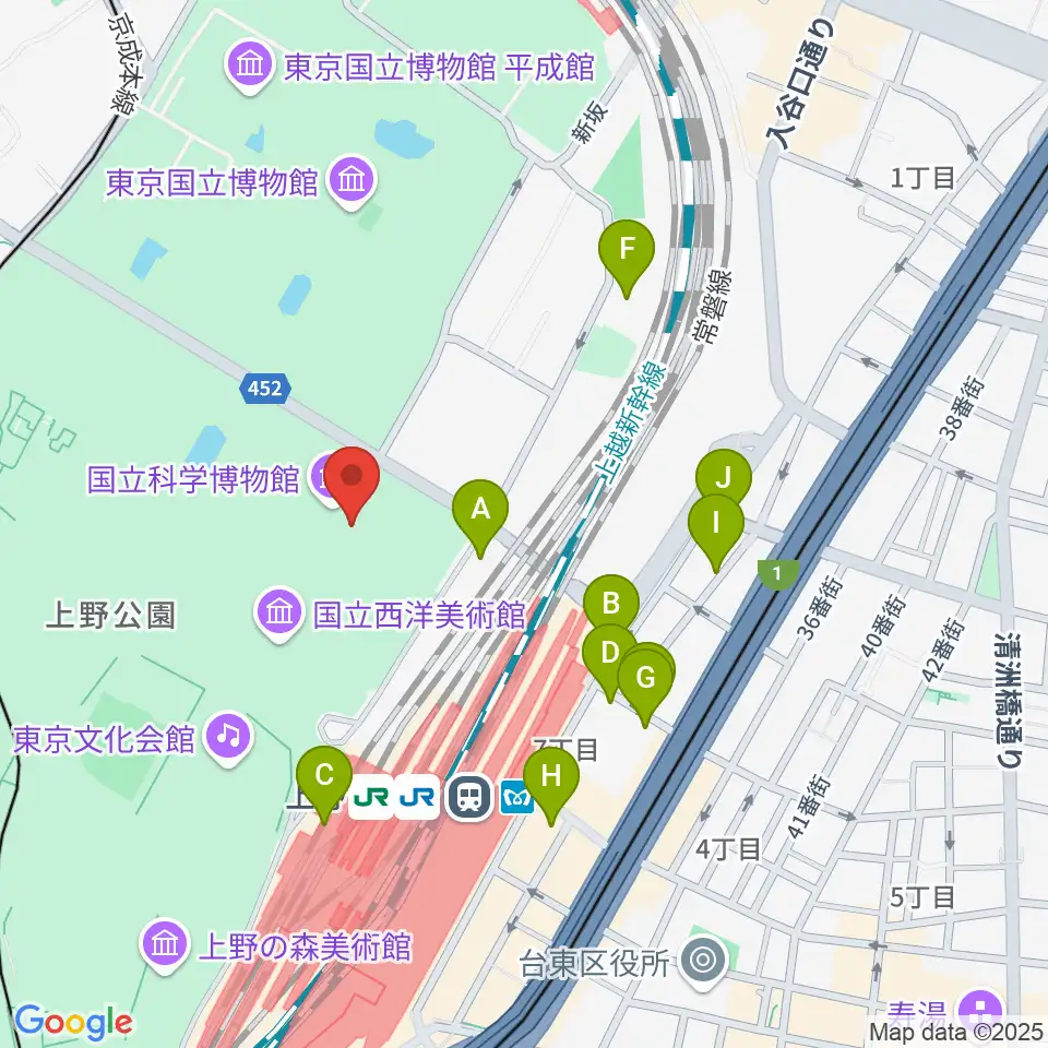 国立科学博物館周辺の駐車場・コインパーキング一覧地図