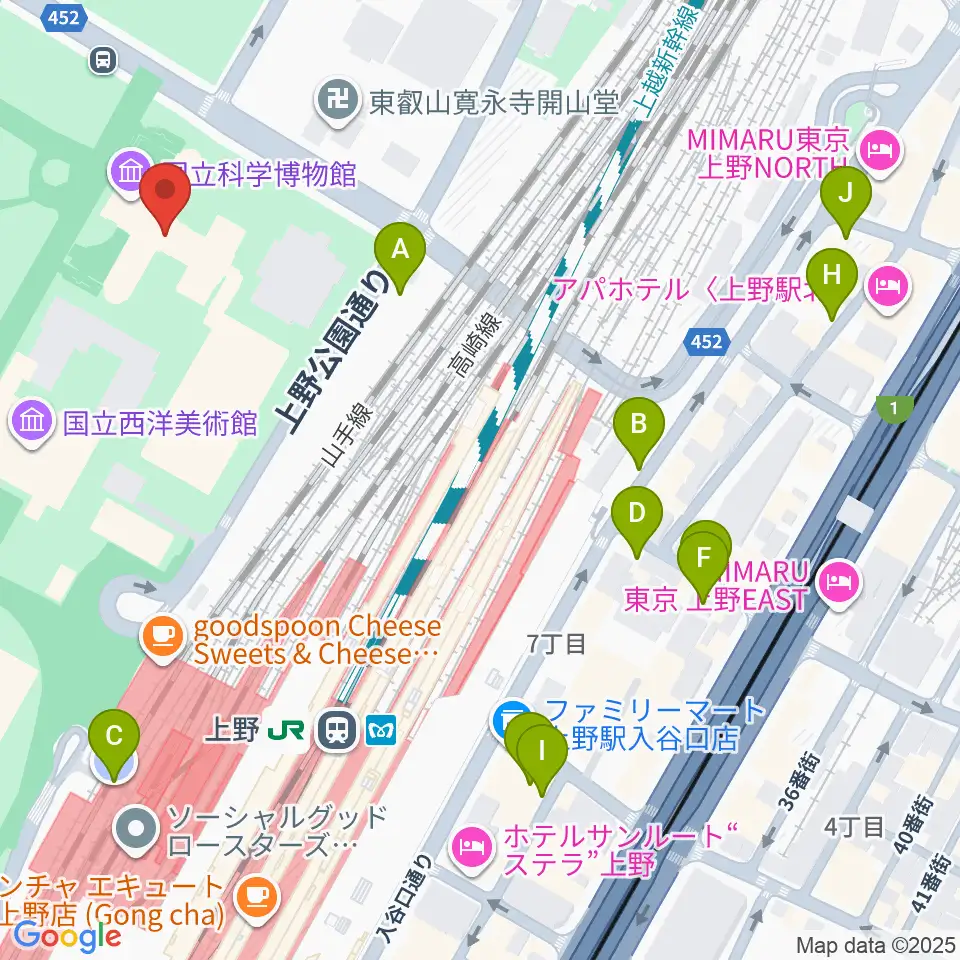 国立科学博物館周辺の駐車場・コインパーキング一覧地図